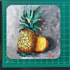 Still Life Fruit Painting Kitchen Original Wall Art Tropical Pineapple Modern