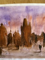 Watercolor Prague Painting City Decoration Praha Art Czech Republic Church City