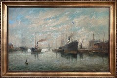D. Moretti ( Italian 1900- ) Original Oil Painting Harbor Scene Signed