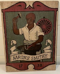 Folk Art Painting Blacksmith 12 X 16 in Mid-Century Modern Horseshoe Aaron 1738