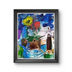 Ship Lighthouse Flowers Contemporary Pop Art Acrylic Painting Signed.