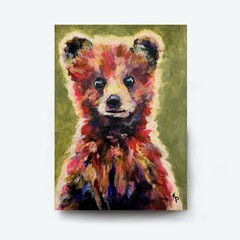 Original Acrylic Painting – Watercolor Paper 9×12 Cute Whimsical Bear Cub Fun