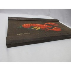 Vintage Artist Joyce Langelier Lobster Seafood Restaurant Wood Board Wall Mount