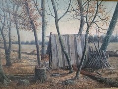 ANTIQUE PAINTING OLD SUGAR CAMP INDIANA EXHIBITED THE JOHN HERRON ART INSTITUTE