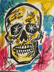 Abstract Skull Impressionistic Original Wall Art 14X11 Mixed Media Paper