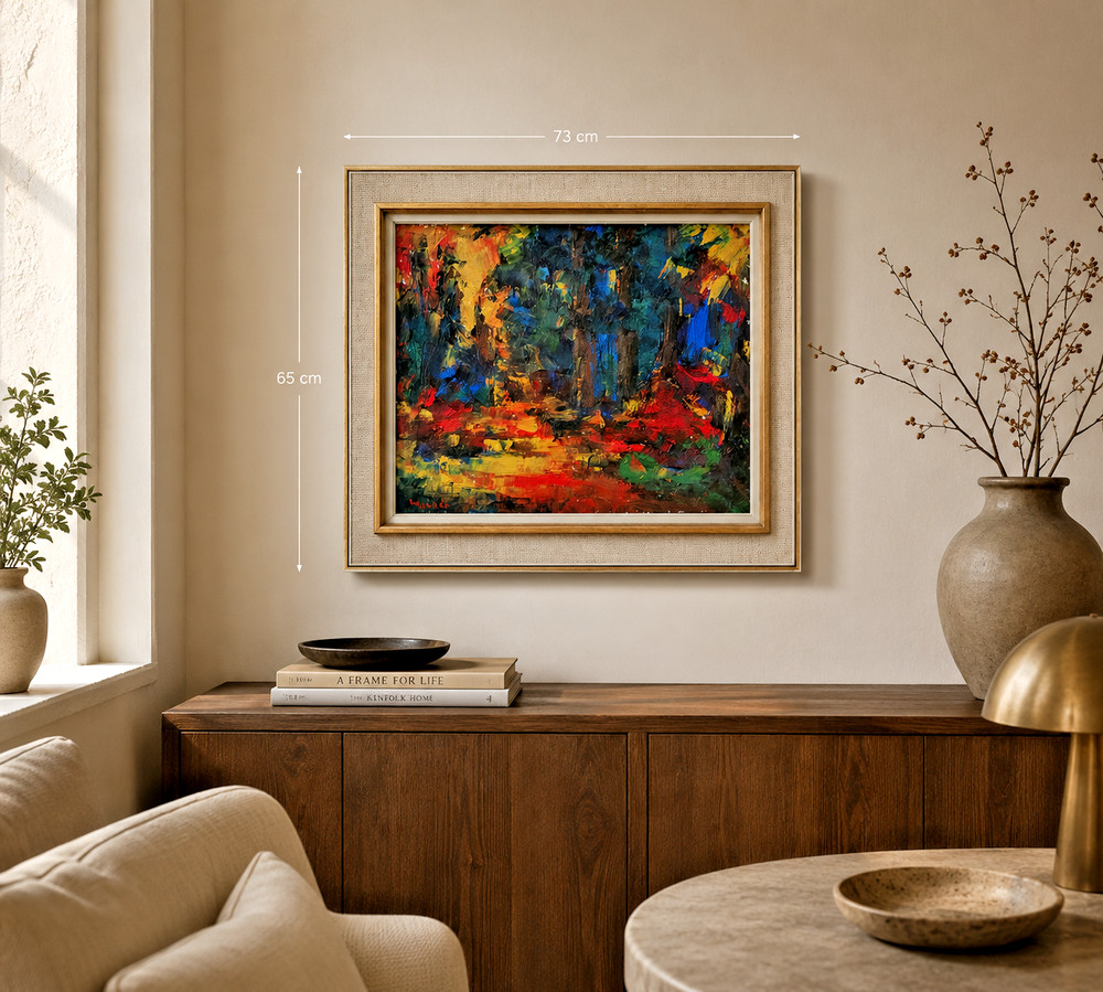 SCANDINAVIAN IMPRESSIONIST ABSTRACT OIL PAINTING FOREST LANDSCAPE ART SIGNED