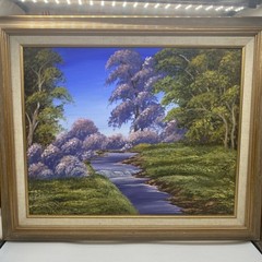Vintage Oil Painting In Wood Frame Brook Wooded Forest Landscape 25 x 21