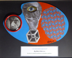 AN ESCHER SKETCH ORIGINAL ACRYLIC & MIXED MEDIUM ON WOODEN PALLET MC ESCHER