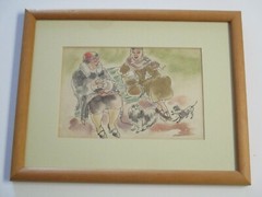ANTIQUE PAINTING JULES RAUSCHERT WPA AMERICAN MASTER WOMEN SOCIAL PORTRAIT Dogs