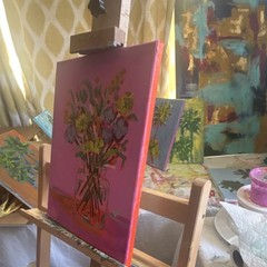 Expressionism 11×14 Pink Floral Canvas unframed OOAK signed art Brand New