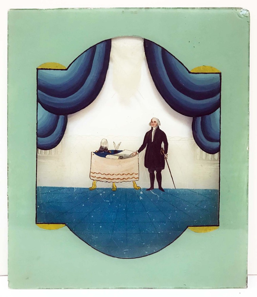 PRICE DROP New England Glass GEORGE WASHINGTON ‚Reverse Paint‘, 10″ x 8″