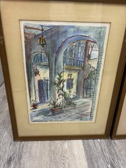 Pair Vintage Franz Weiss Watercolor Signed Royal Street Vieux Carre New Orleans