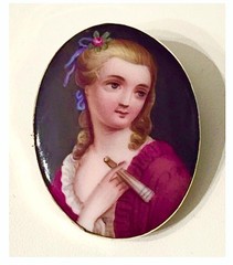 Miniature Portrait Lady Hand Painted Civil War Period Brooch Victorian Brooch