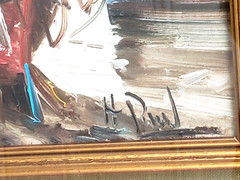 H.PAUL (20th century) Oil on Panel Painting „Boat at Anchor and Fisherman with C