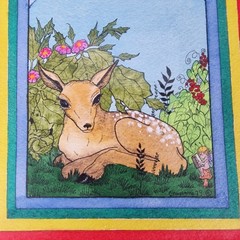 Vintage Fawn Fairy and Rainbow Watercolor Illustration by Cheyenne 1979