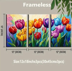 Art Canvas Wall Art (12X18Inch)X3pcs Oil Painting Tulips Unframed
