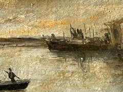 EUGENE BOUDIN – 19th FRENCH HUGE OIL ON CANVAS – SHIPS IN THE PORT OF HONFLEUR