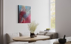 24×30 Inch Blue and Red Original Fluid Abstract Painting, Contemporary, „Fusion“