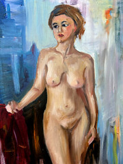 Handmade oil painting girl Ukrainian vintage 1960s Length 27inch Width19