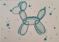 ACEO Original Watercolor Painting 2.5×3.5″ By Skye – Blue Balloon Animal