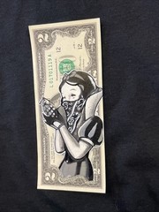 Wicked Snow White Original 2 Dollar bill painting Tattoo Art Graffiti Art