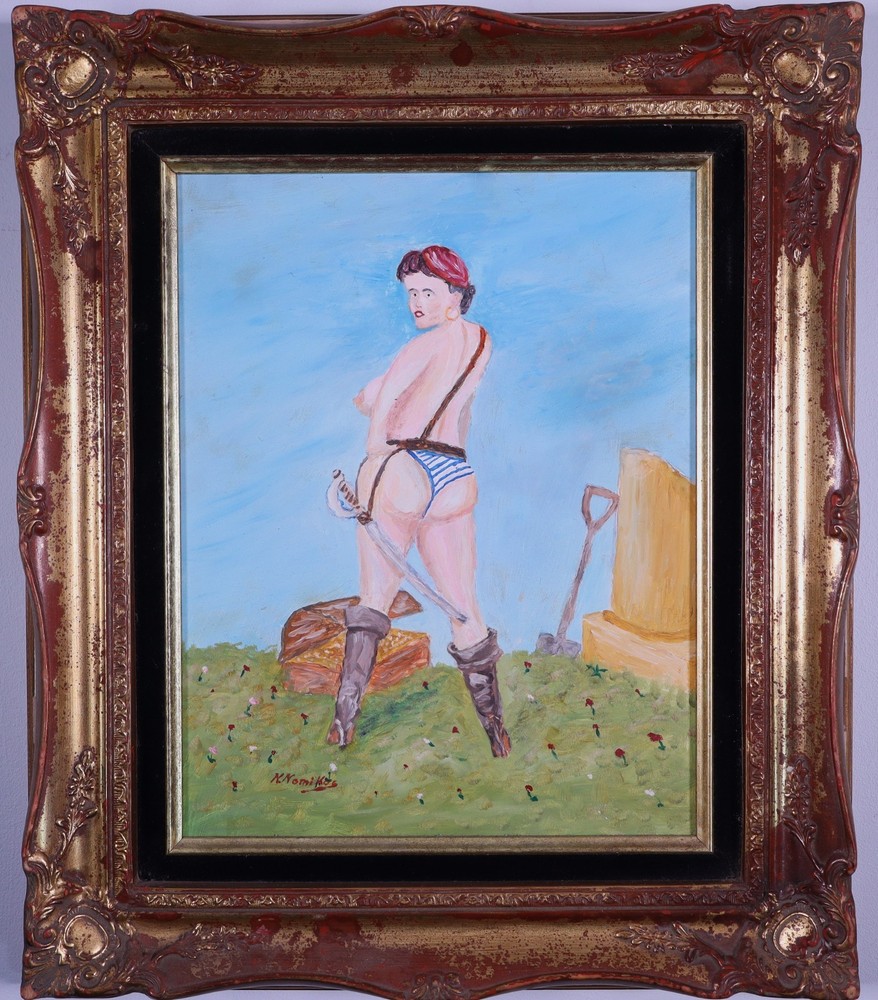 Unique Acrylic Folk Painting by N. Nomikos – Treasure Hunter Theme, Colorful