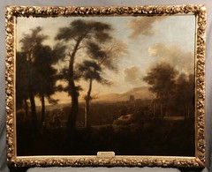 Old Master German Landscape Painting Shepherds Classical Ruins