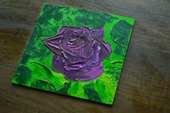 Original Painting Rose Burgundy Purple Flower Oil Art Nature Impasto size 6 x 6