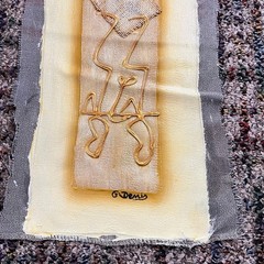 Vintage Haitian Yellow Gold Textile Painting On Fabric Signed Tapestry Haiti