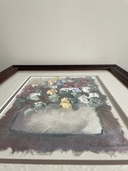 Russ Erickson Textured Rice Paper Art Vase Of Flowers 2004 Framed, Matted,Signed