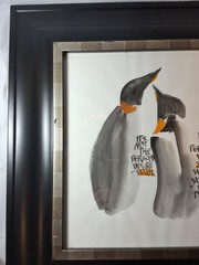 Penguin Framed Painting Original Artwork Signed by Artist
