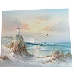 Vintage Original Oil Painting Coastal / Beach Mounted & Ready To Frame 20×24