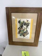 Artist Dibuso Abstract Girl Mixed Media Water Color Pen Framed Signed 2016