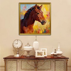 Framed Canvas Wall Art,Colorful Animal Horse Abstract Handpainted Oil Painting