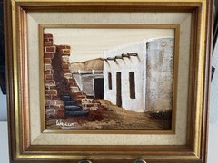Wallcut Signed Framed Adobe Hut Realism Oil Painting Mexican Architecture COA
