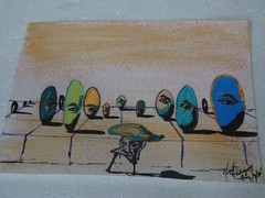 Original Hand Painted Mixed Media „Eyes On The Leader“ Folk Art 11 1/2 x 9