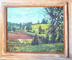 LOVELY HILLSIDE FARM OIL ON CANVASBOARD c1924 Leighton Cram American (1895-1981)