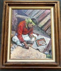 Vintage Acrylic Painting “Decorative Rug Vendor American Indian” by Bill Rakocy
