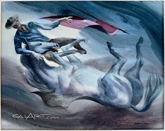 1940s BULLFIGHTER ON HORSEBACK Painting by Well Listed and Famous Artist ED REEP