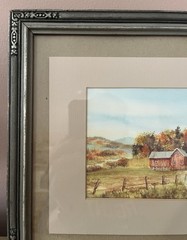 Herkimer Fall Barn Painting By Jeanne Dupre – Signed Framed & Matted 12.5”x10.5”