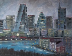 London Painting Cityscape Original Art Gherkin Building Artwork 16 by 20.