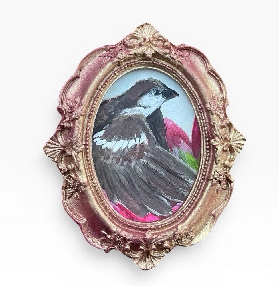 Sparrow mini watercolor bird print of original painting • vintage ornate frame
