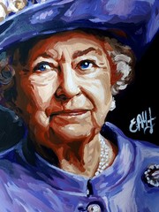 portrait of Queen Elizabeth II, paper, acrylic, handmade