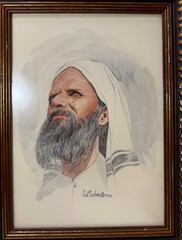 Vintage original Sol Schreibman Jewish Rabbi Man watercolor painting portrait
