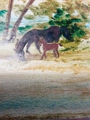 Norvelle Brown Painting 1975 Acrylic On Wood Mare And Colt Under Scenic Trees