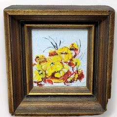 Vtg Mini Oil Painting Floral Signed Bennie Lindsay MCM Impasto Framed Original