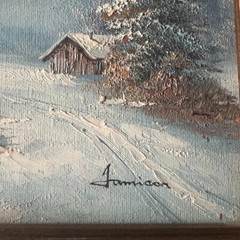 Signed Original Jamison Oil Painting Signed Winter Landscape Framed 12.5×14.5″