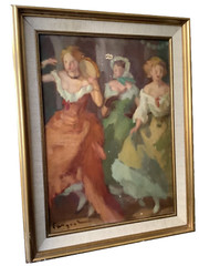 ANTIQUE FRENCH IMPRESSIONIST PAINTING SIGNED – PRETTY WOMEN DANCING AT THE BALL