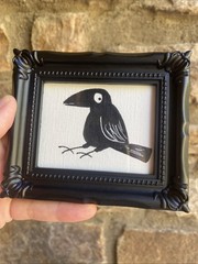 Whimsical Crow Raven ,halloween,Original Painting framed,miniature,small,mini