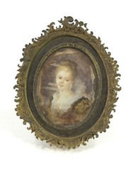 Miniature Oil Painting of a Beautiful Woman in an Exceptional Bronze Frame